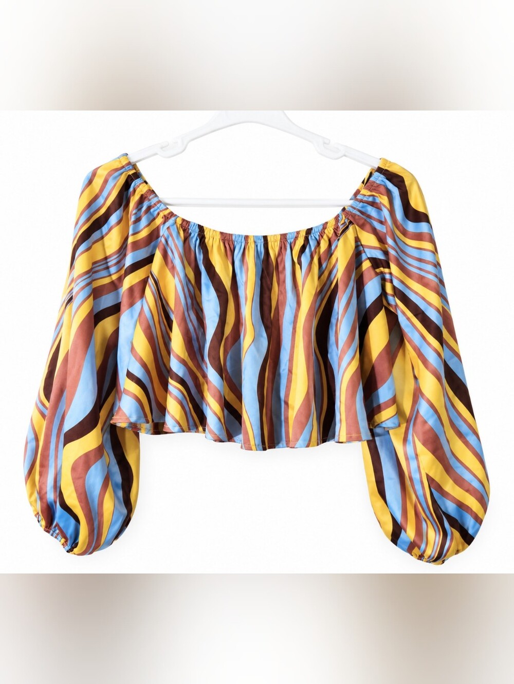 HYFVE Off Shoulder Crop Top Long Sleeve Boho Striped Size Large